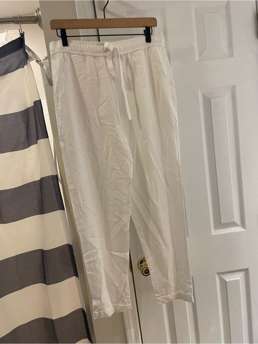 Cozy Earth women’s white linen blend pants rolled hem pockets medium
